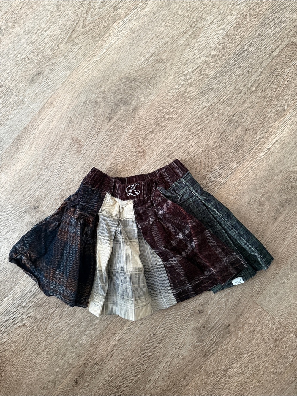 Kith Patchwork Plaid Skirt in Brown, Cream, Green